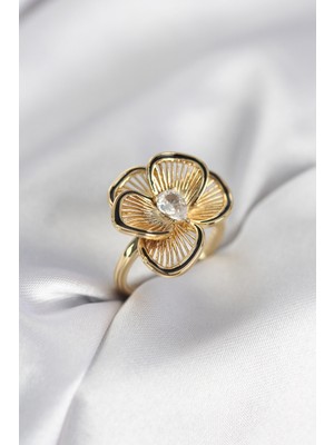 Ayder Timya Gold Renk Çiçek Model Vintage Kadın Yüzük - TJ-BYK3997 TG/Tmy230238