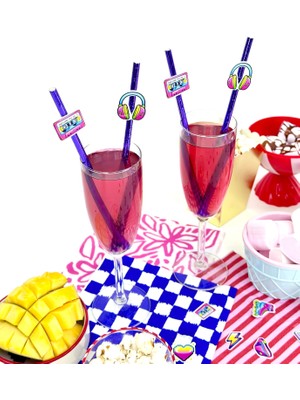 Fluparty Back to 80's - Neon Retro 80'ler Temalı Figürlü Pipetler (12 Adet)