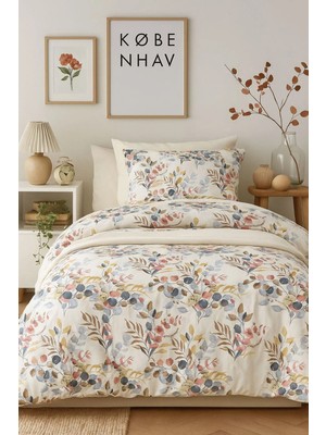 Tek Kişilik Lastikli Çarşaflı Nevresim Takımı Okaliptus Bej