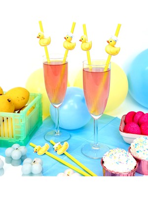 Fluparty Rubber Ducky - Sevimli Ördek Temalı Figürlü Pipetler (12 Adet)