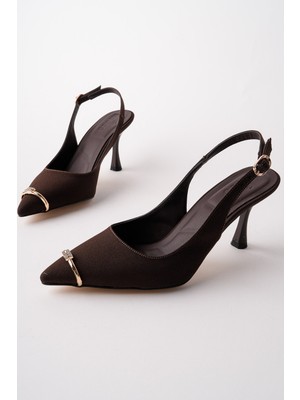 Muggo Ourelia Gold Yüzük Detaylı Sivri Burun Arkası Açık Kadın Topuklu Ayakkabı