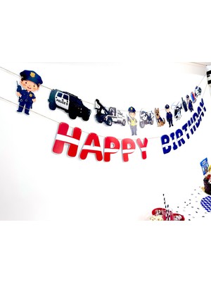 Fluparty Police - Polis Temalı “Happy Birthday” Yazı Banner