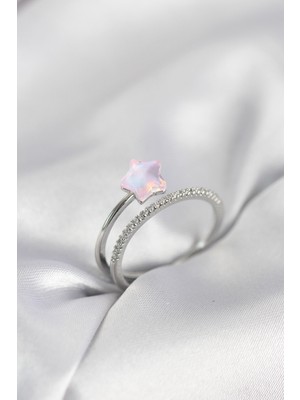 Ayder Timya Gümüş Renk Zirkon Taşlı Pembe Halley Model Kadın Yüzük - TJ-BYK4039 TG/Tmy230280
