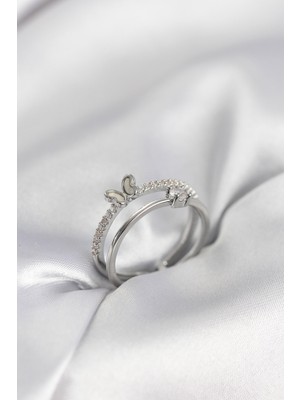 Ayder Timya Gümüş Renk 2'li Zirkon Taşlı Kelebek Model Kadın Yüzük - TJ-BYK3978 TG/Tmy230219