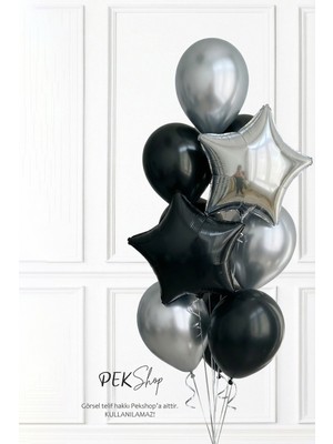 Pekshop Gümüş Siyah Yıldız Balonlu Balon Demeti SET260