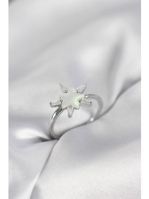 Ayder Timya Gümüş Renk Yıldız Model Sedefli Zirkon Taşlı Kadın Yüzük - TJ-BYK4051 TG/Tmy230292