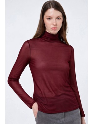 Hakke Yüksek Yaka Uzun Kollu Transparan Bluz