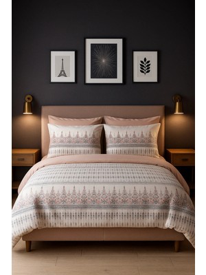 Lastikli Çarşaflı Çift Kişilik Nevresim Takımı Estilla Gül