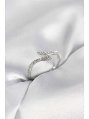 Ayder Timya Gümüş Renk Yılan Model Zirkon Taşlı Kadın Yüzük - TJ-BYK4071 TG/Tmy230311