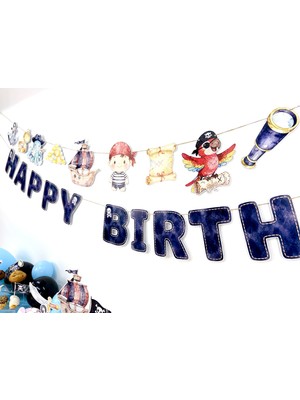 Fluparty Pirate - Korsan Temalı “Happy Birthday” Yazı Banner