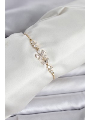 Ayder Timya Gold Renk Zirkon Taşlı Papatya Model Asansörlü Kadın Bileklik - TJ-BB8334 TG/Tmy230432