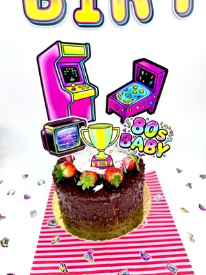 Fluparty Back to 80's - Neon Retro 80'ler Temalı XL Pasta Süsü Seti