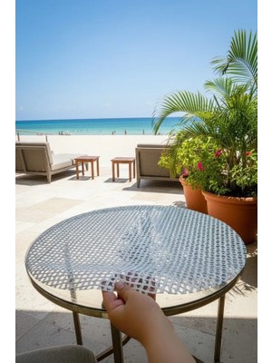 Yuvarlak Salon Orta Sehpa Örtüsü Pvc Silinebilir Çeyizlik Dantel Desenli Masa Örtüsü Gümüş Gri