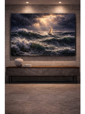 Artease Dalgalı Denizde Yelkenli Kanvas Tablo