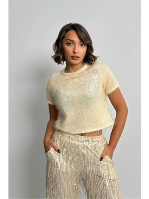 Caddebostan Moda Krem Simli Saçaklı Bluz Modern Premium Trend Tasarım Bluz