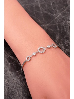 Sümer Telkari 925 Ayar Gümüş Rodyumlu Taşlı Güneş Bileklik 4918