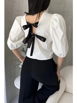 Moda Karpuz Kol Sırtı Fiyonk Detaylı Poplin Bluz