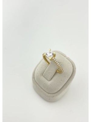 Onseva Kuyumculuk 14 Ayar Altın Kenarı Taşlı Klasik Tektaş Yüzük