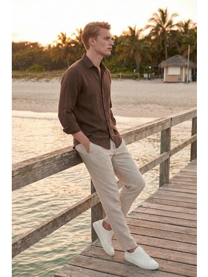 Buratti Keten Regular Fit Normal Bel Düz Paça Pantolon Erkek Pantolon CF26S6110228