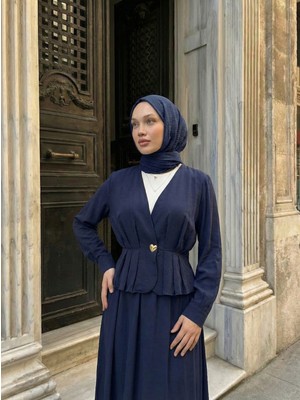 Foremia Ceket Düğme Detay Etekli Takım-Lacivert -