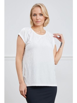 Caddebostan Moda Desenli Bluz Kadın Beyaz