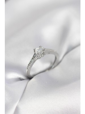 Ayder Timya Tek Taş Gümüş Renk Zirkon Taşlı Model Kadın Yüzük - TJ-BYK4104 TG/Tmy230343