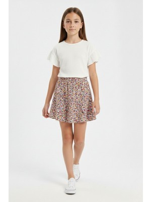 New Kids Çiçek Desenli Bürümcük Kumaş Likralı Büzgülü Kol Kız Çocuk Takım