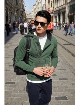 Buratti Pamuklu Slim Fit Kanguru Cepli Fermuar Detaylı Kapüşon Yaka Sweat Erkek Sweat 575707