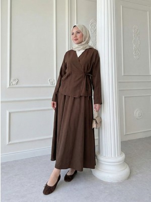 Foremia Yandan Bağlamalı Etekli Takım-Kahve -