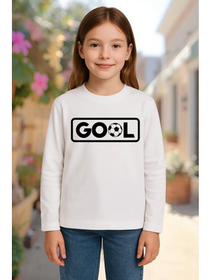 Mixxi Fashion Gool Baskılı Uzun Kollu Unisex  Çocuk Tişört (4-13 Yaş) Futbol Football Spor Gol Goal