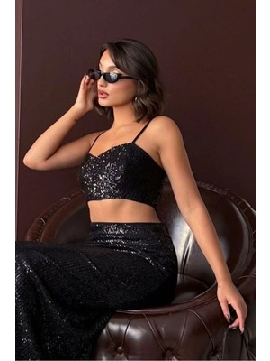 Caddebostan Moda Siyah Payetli Büstiyer Modern Premium Modern Luxury Trend Tasarım Büstiyer