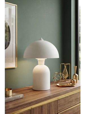 Marrien Luna Abajur Beyaz Metal Gövdeli - 25 cm - Yatak Odası Aydınlatma - Dekoratif Masa Lambası