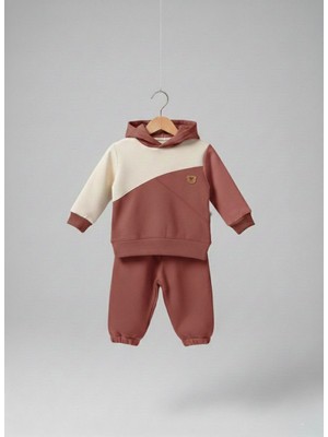 Babytex Bebek Kapüşonlu Eşofman Takımı %100 Pamuk – Mor, Kahve, Haki, Somon Renk Seçenekli – Unisex
