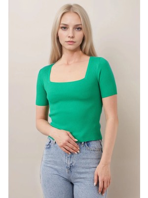 Caddebostan Moda U Yaka Triko Kadın Benetton Yeşil Yazlık Bluz