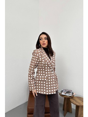 Cemo Kadın Puantiyeli Tek Düğmeli Blazer Ceket