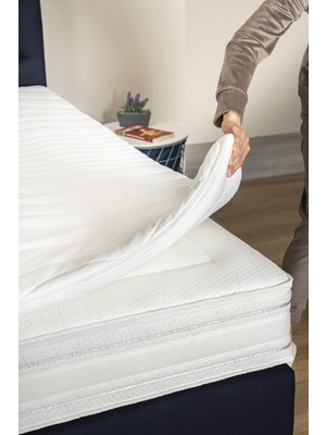 Mavi Ay Yatak Topper Hybrid Dual Firmness Yatak Pedi- Çift Kişilik Sert & Soft Bir Arada - Yıkanabilir Kılıflı