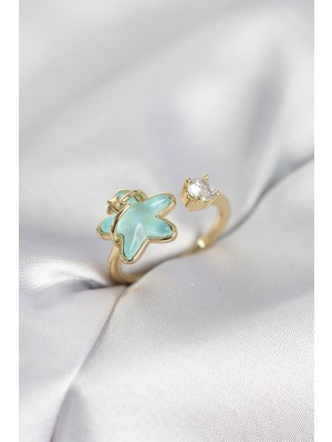 Ayder Timya Gold Renk Turkuaz Yıldız Model Kadın Yüzük - TJ-BYK4147 TG/Tmy230386