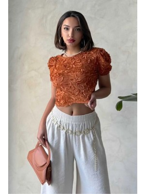 Caddebostan Moda Kadın Organze Süzüneli Kısa Kol Şık Bluz