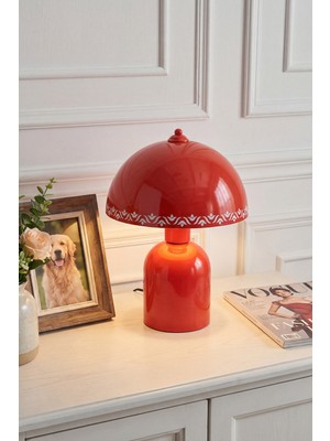 Marrien Luna Tulip Abajur Turuncu Metal Gövdeli - 25 cm - Yatak Odası Aydınlatma - Dekoratif Masa Lambası