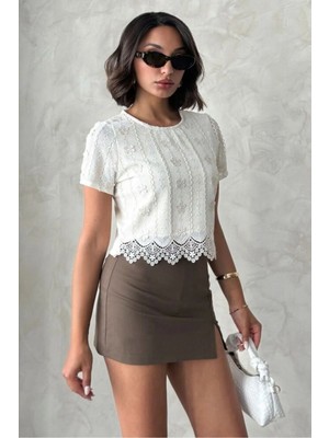 Caddebostan Moda Beyaz Nakışlı Dantel Modern Premium Luxury Trend Tasarım Bluz
