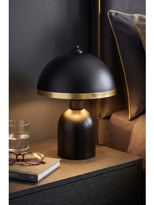 Marrien Luna Golden Abajur Siyah Metal Gövdeli - 25 cm - Salon Aydınlatma - Dekoratif Masa Lambası