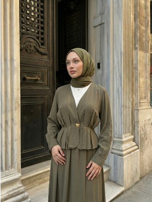 Foremia Ceket Düğme Detay Etekli Takım-Haki -