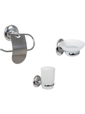 Feyza Design Pratik Banyo Aksesuarları 3'lü Set, Tuvalet Kağıtlığı, Sabunluk, Diş Fırçalık