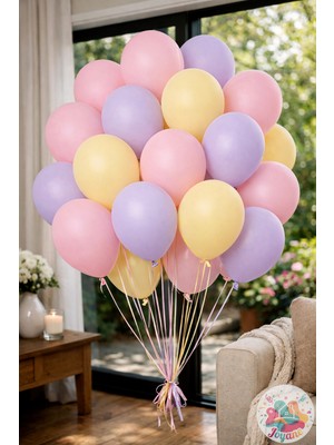 Joyane 30’lu Makaron Balon Seti Lila Pembe Sarı 12” Pastel Doğum Günü Parti Balonu