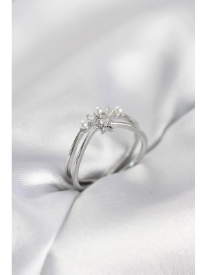 Ayder Timya Gümüş Renk İncili Yıldız Model Zirkon Taşlı Kadın Yüzük - TJ-BYK4100 TG/Tmy230339