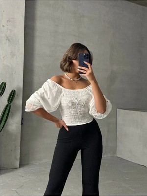 Caddebostan Moda Kadın Gipeli Papatya Desenli Madonnyaka Tül Bluz