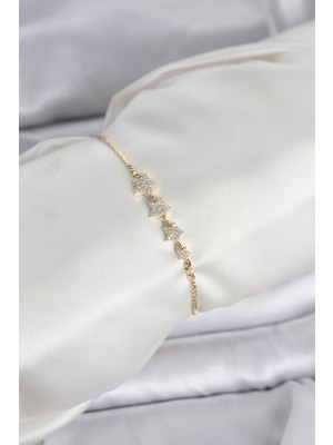 Ayder Timya Gold Renk Zirkon Taşlı Yıldız Model Asansörlü Kadın Bileklik - TJ-BB8336 TG/Tmy230434