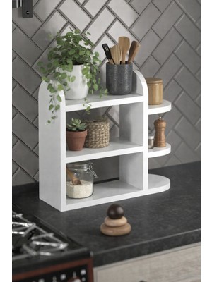Reyo Falez Ahşap Mutfak Düzenleyici Raf, 3 Katlı, Baharatlık ve Kağıt Havluluk, Beyaz
