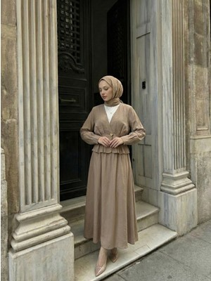 Foremia Ceket Düğme Detay Etekli Takım-Vizon -