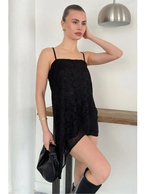 Caddebostan Moda Siyah Asimetrik Dantel Askılı Bluz Modern Premium Trend Tasarım Bluz